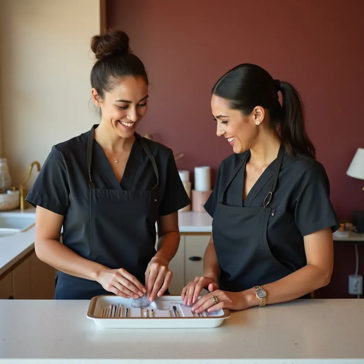 Nail technicians at work at L.A Nails in Cortez Plaza, Bradenton, FL