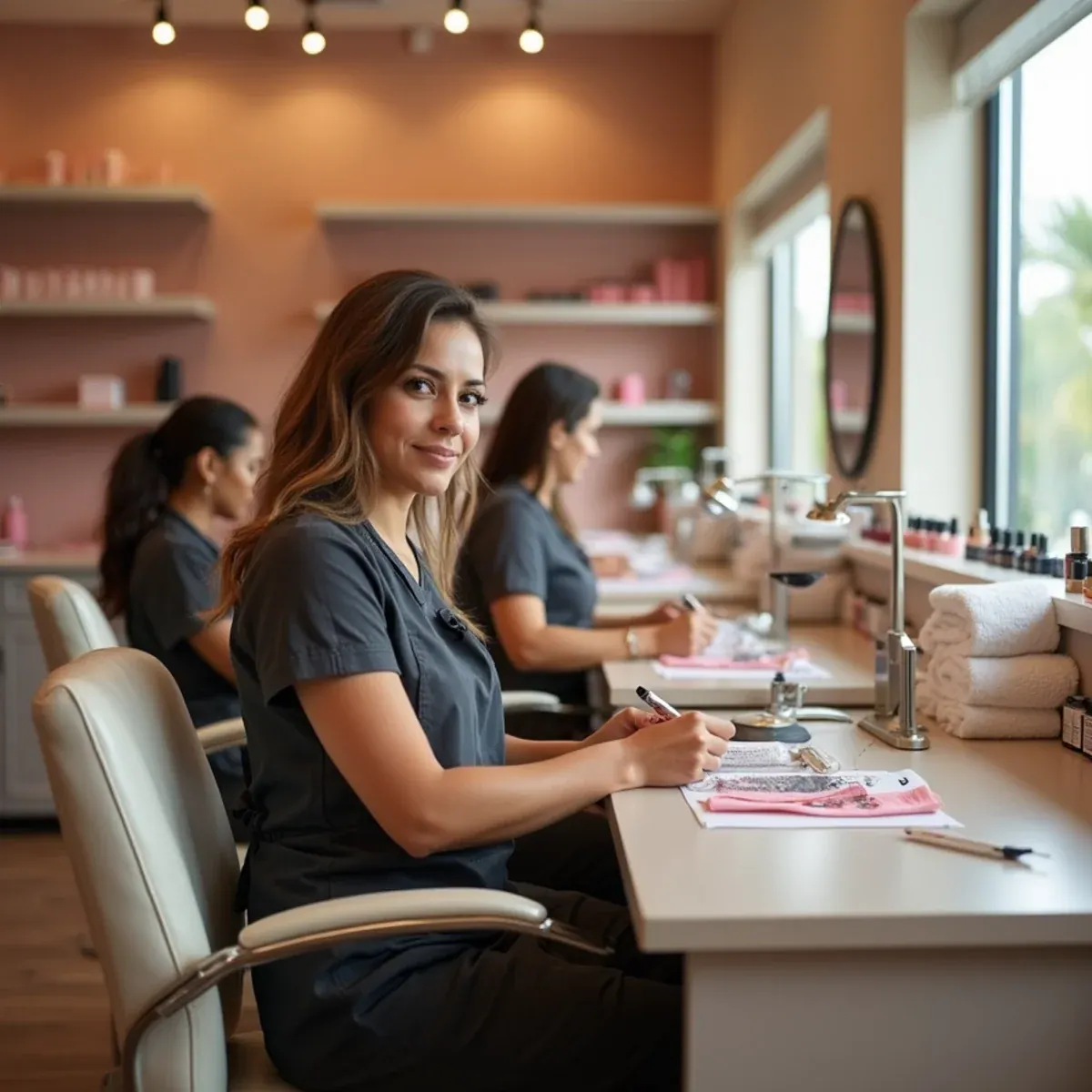 The L.A Nails team working with clients at the salon in Bradenton, FL