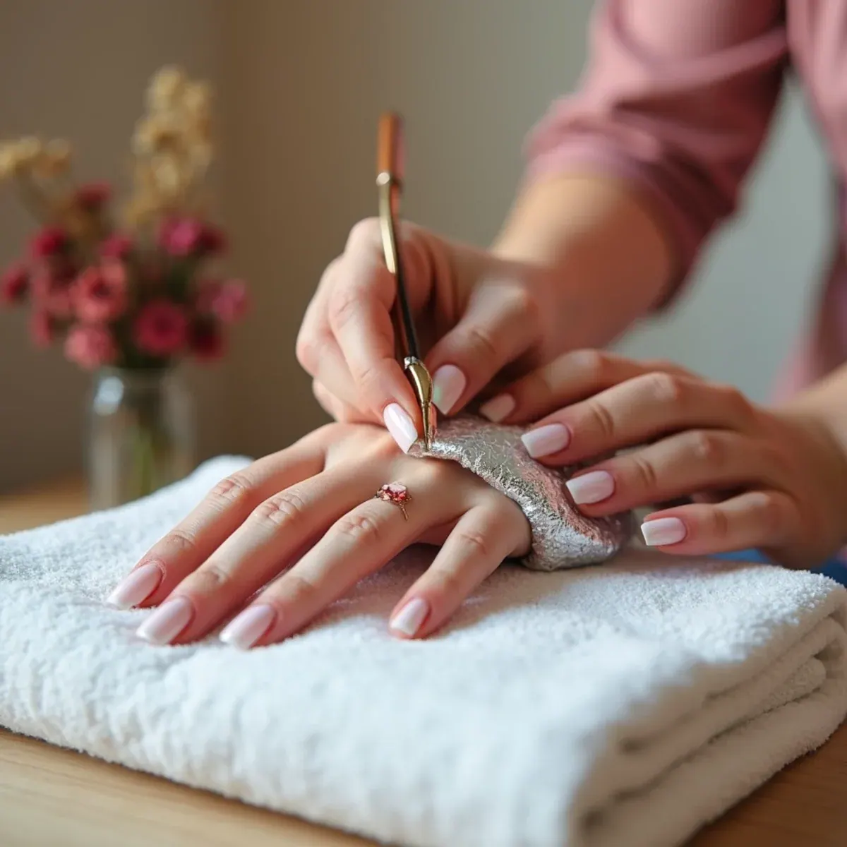 Professional acetone soak-off removal of gel polish at a Bradenton salon
