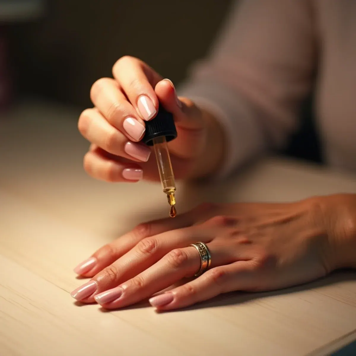 Cuticle oil being applied to a fresh gel manicure at a Bradenton, FL nail salon