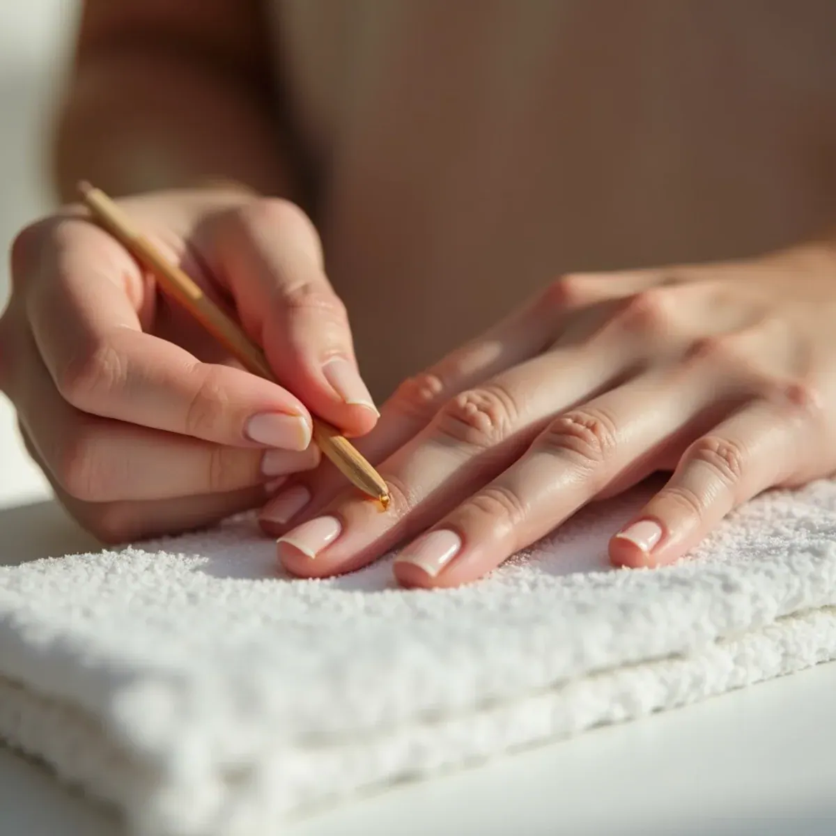 Close-up of cuticle care during a manicure at a Bradenton nail salon