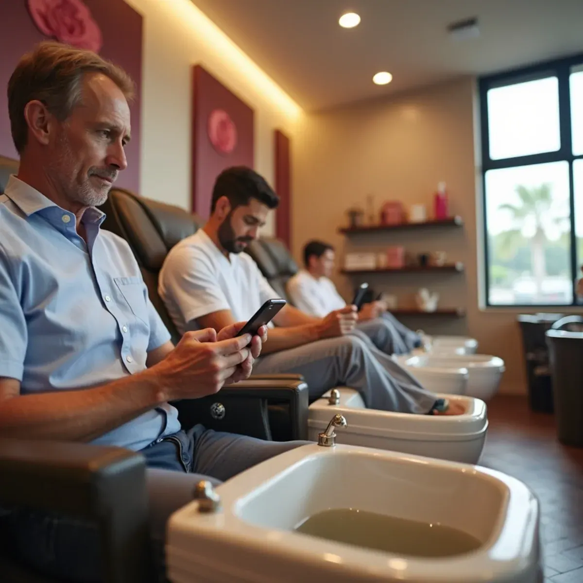 Nail technician performing a men's pedicure with callus care at L.A Nails in Bradenton, FL