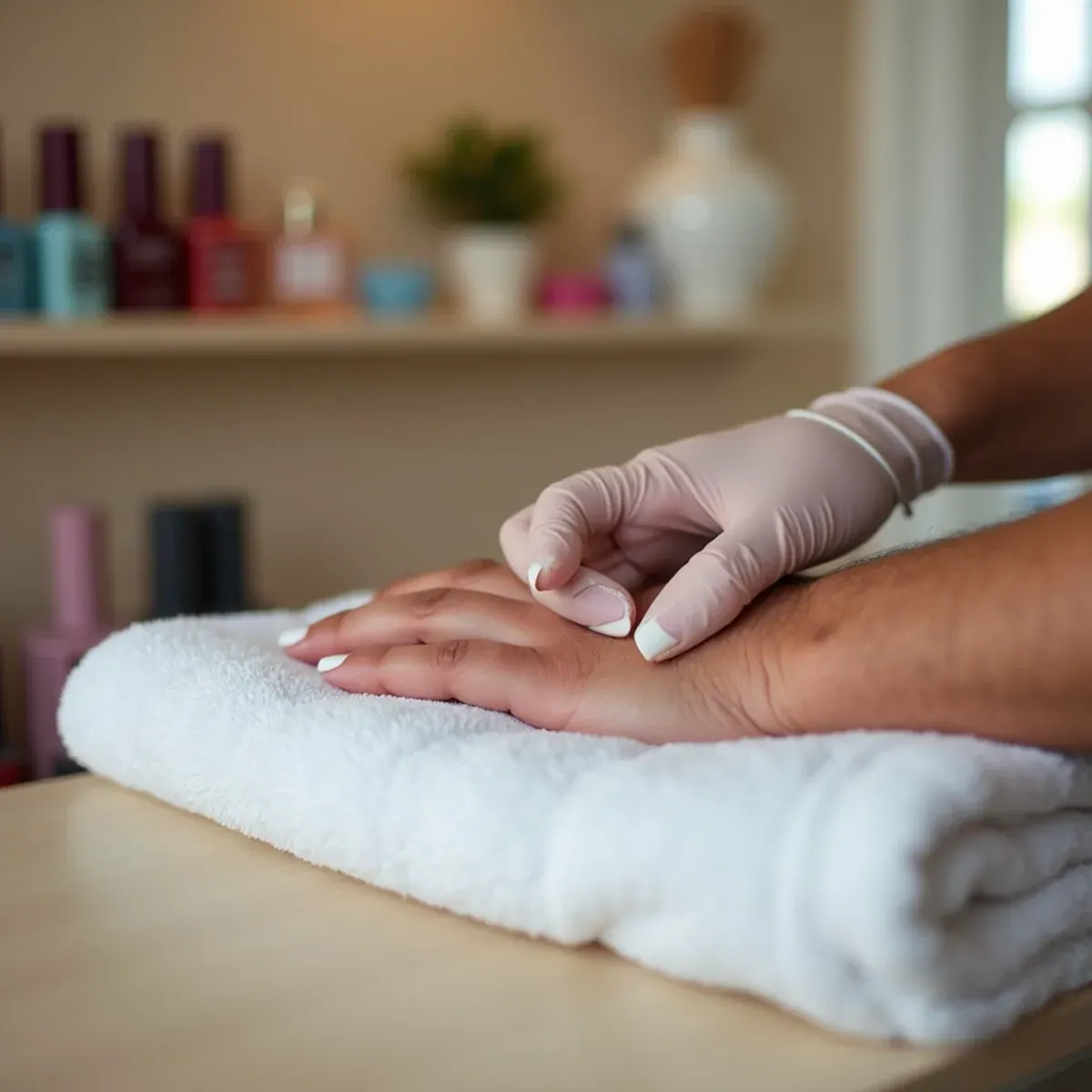 Men's manicure with buffed natural finish at a Bradenton, FL nail salon