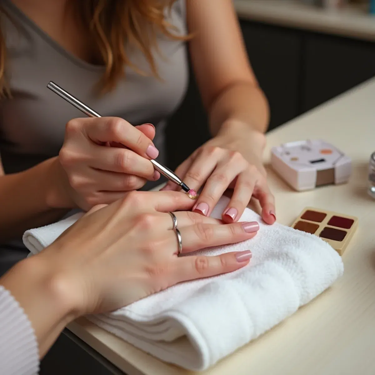 Nail technician hand-painting a custom nail art design for a client at L.A Nails in Bradenton, FL