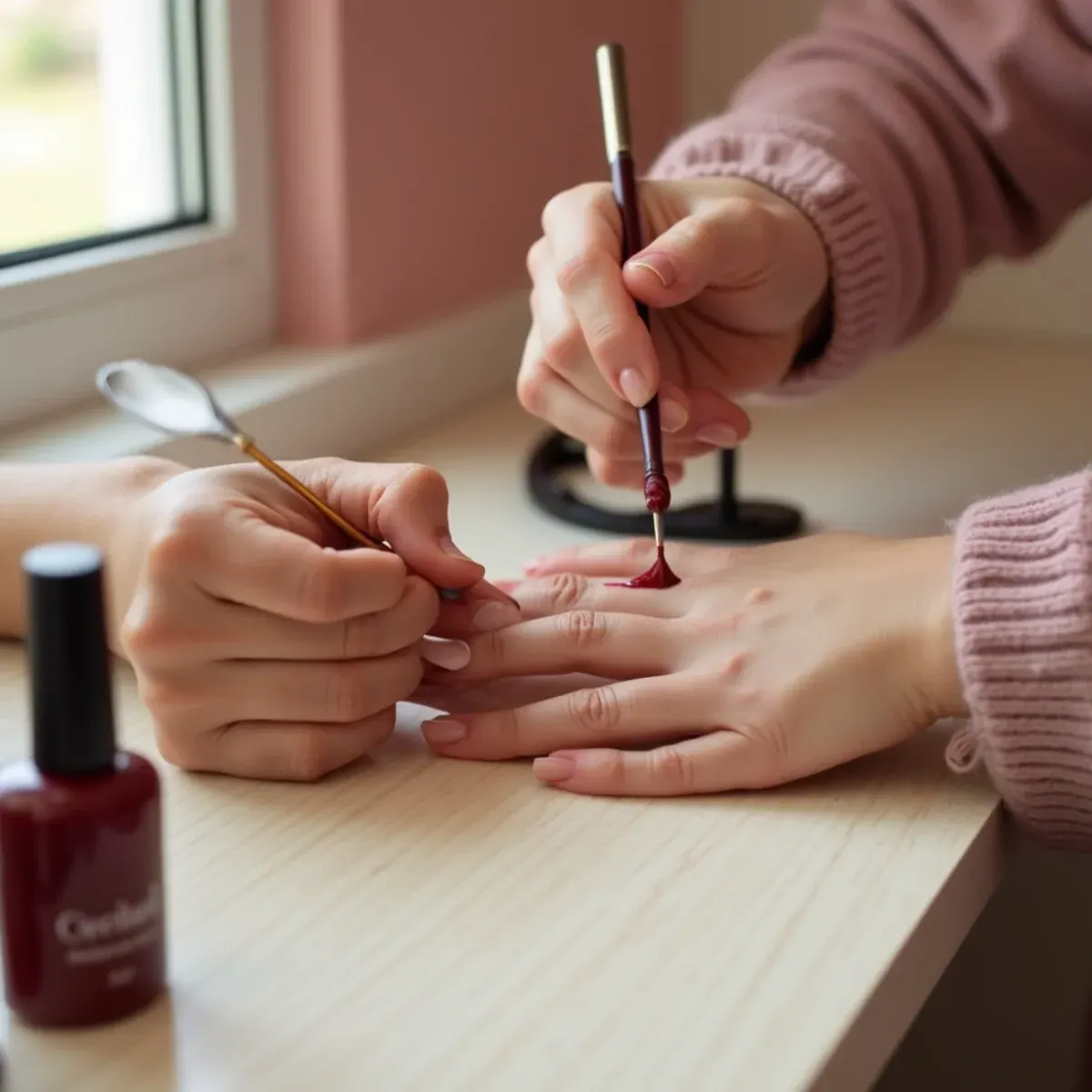 Nail technician applying a fresh coat of polish during a colour change at L.A Nails in Bradenton, FL