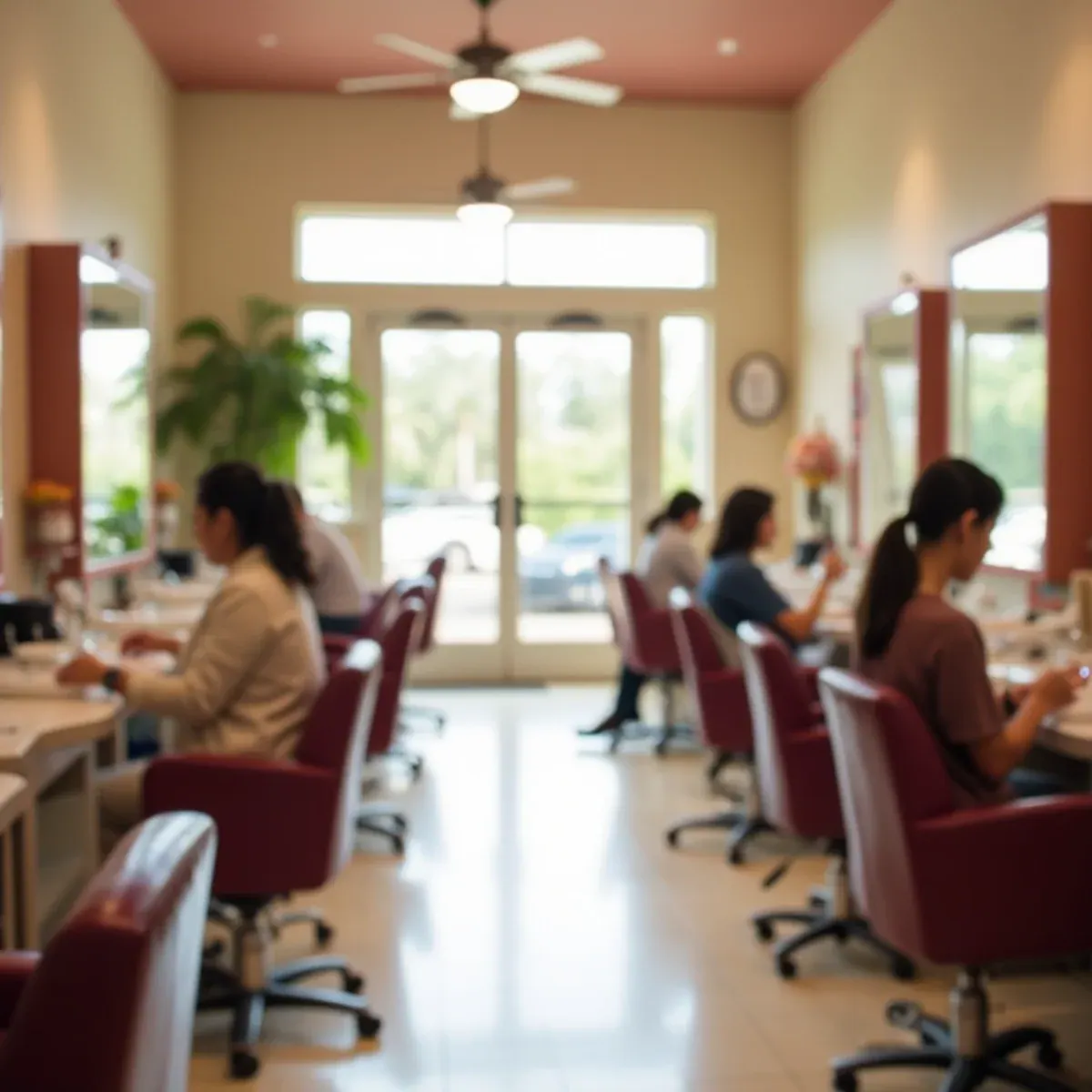 A well-ventilated nail salon interior with clean air and open space