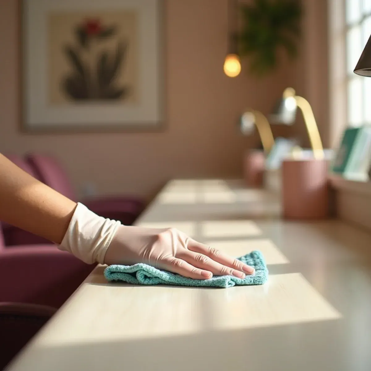 A manicure station wiped down between clients at a Bradenton nail salon