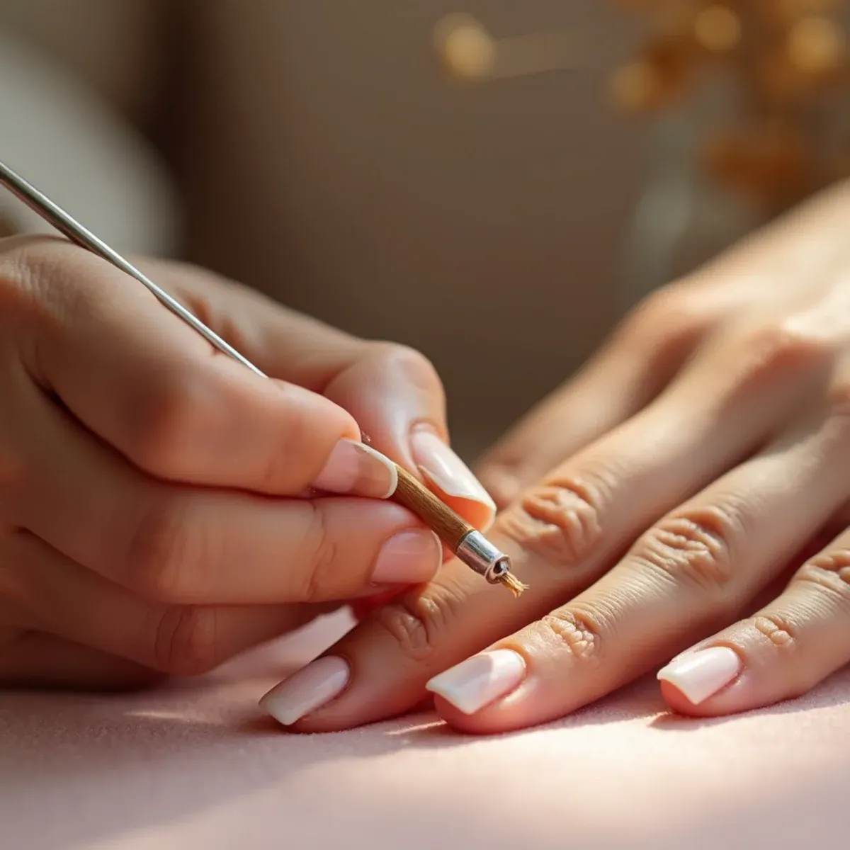 A cuticle being gently pushed back rather than aggressively cut