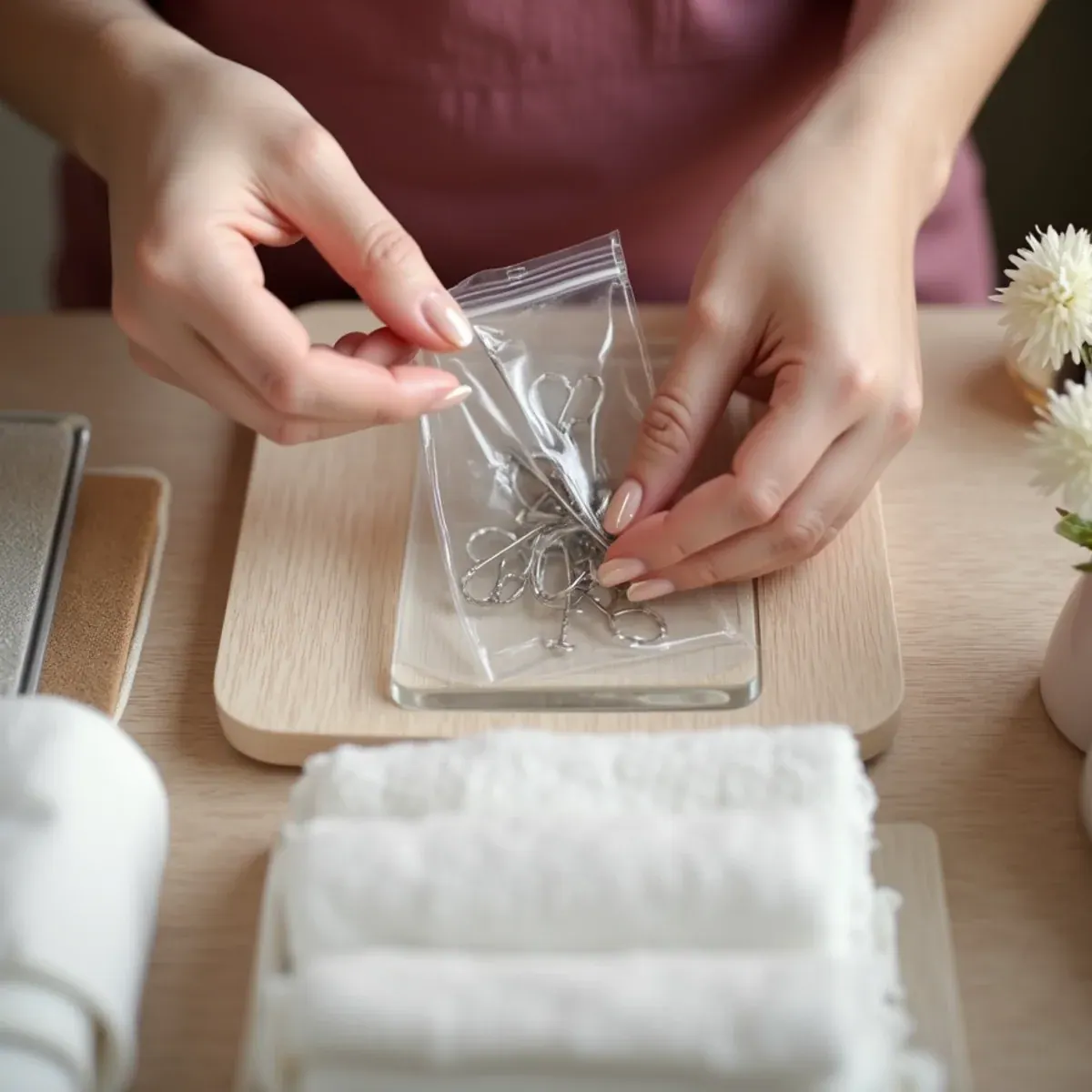 Sealed sterilisation pouch and single-use file at a clean Bradenton, FL nail salon station