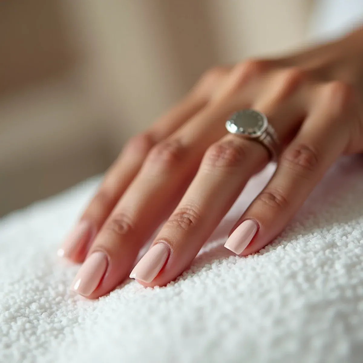 Squoval nail shape with straight sides and softened corners