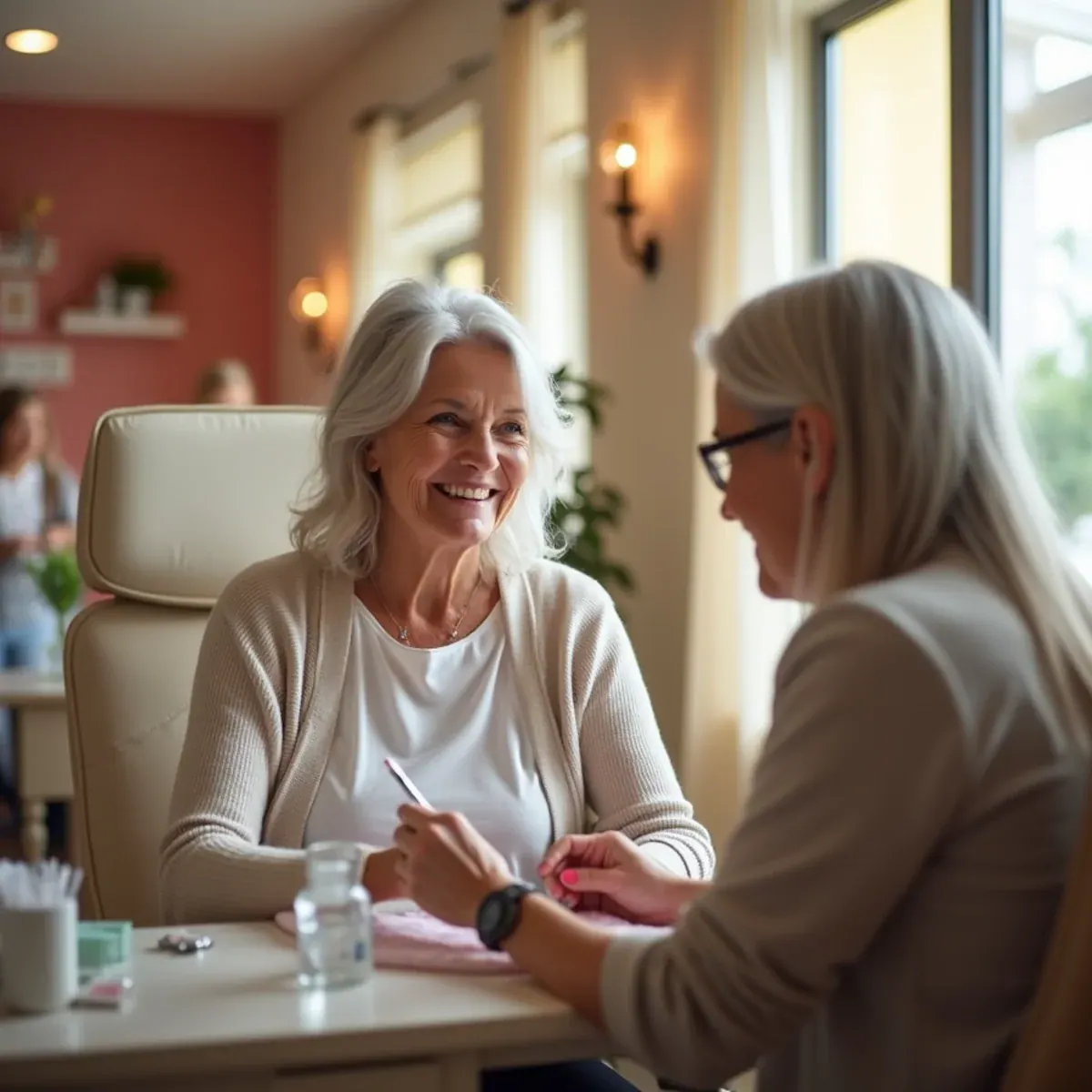 Seasonal resident having a fresh gel set applied at a Bradenton, FL nail salon