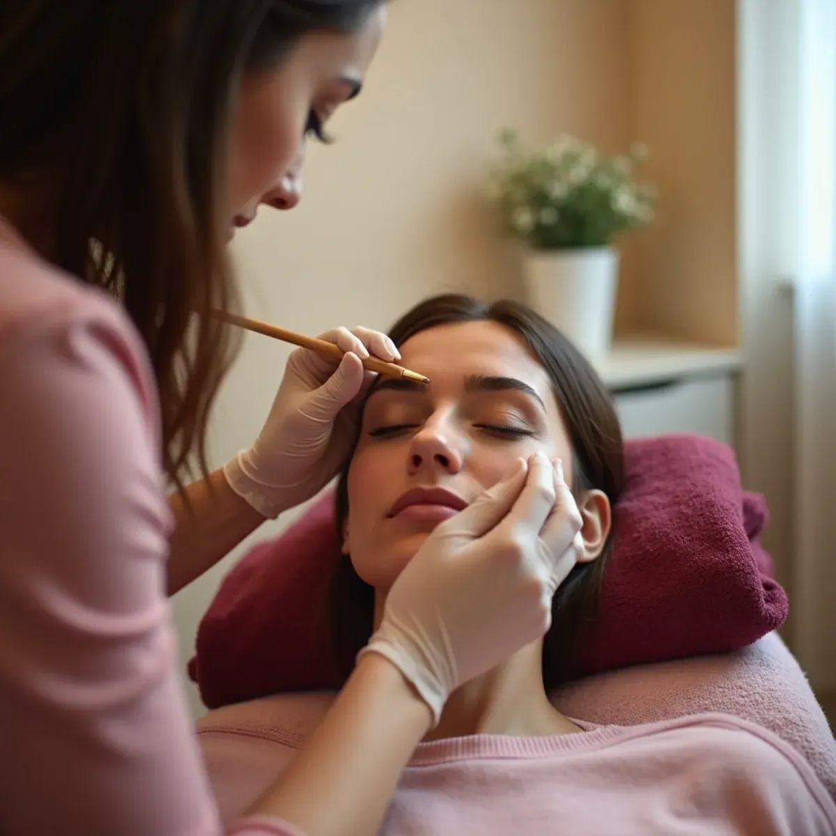 Eyebrow waxing and shaping being performed on a client at L.A Nails in Bradenton, FL