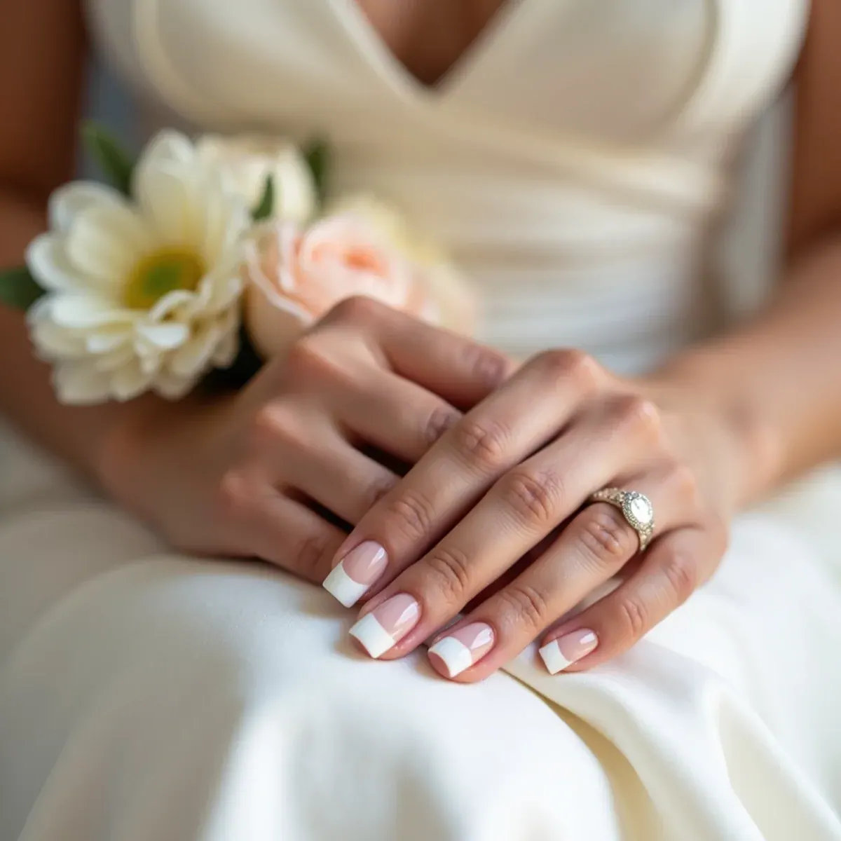 Bridal manicure with soft ombré finish being completed at a Bradenton, FL nail salon